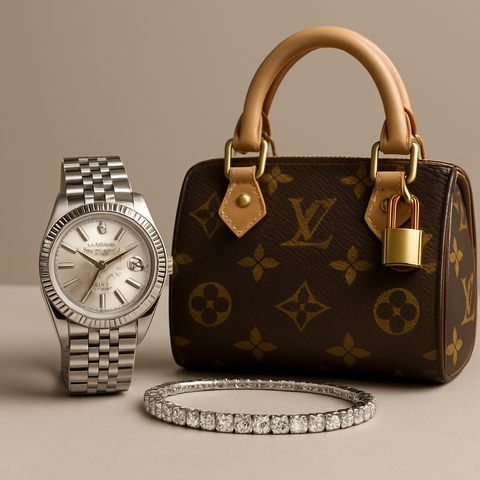 Luxury watch, handbag, and diamond bracelet